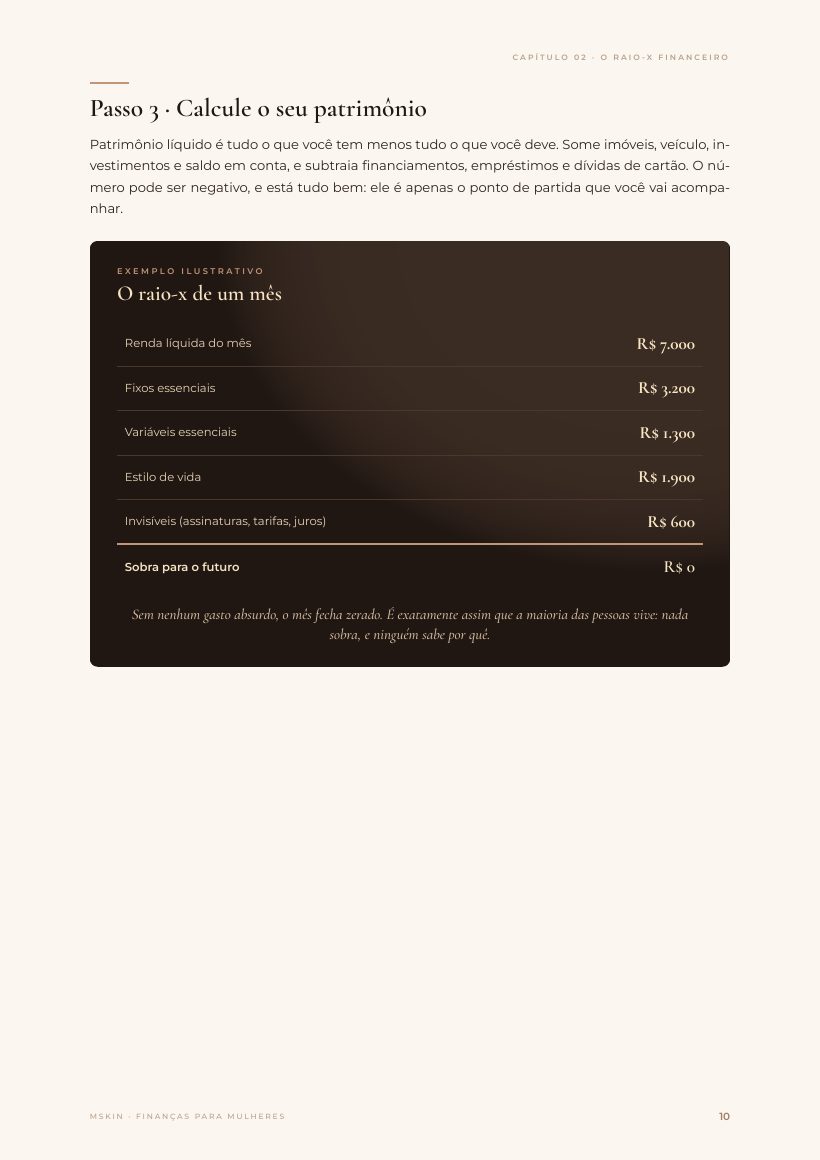 Página do e-book: Calcule o seu patrimônio