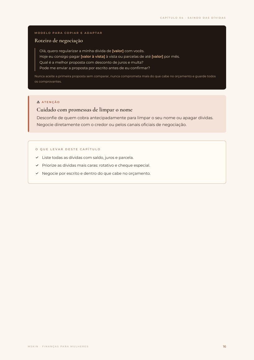 Página do e-book: Roteiro de negociação de dívidas