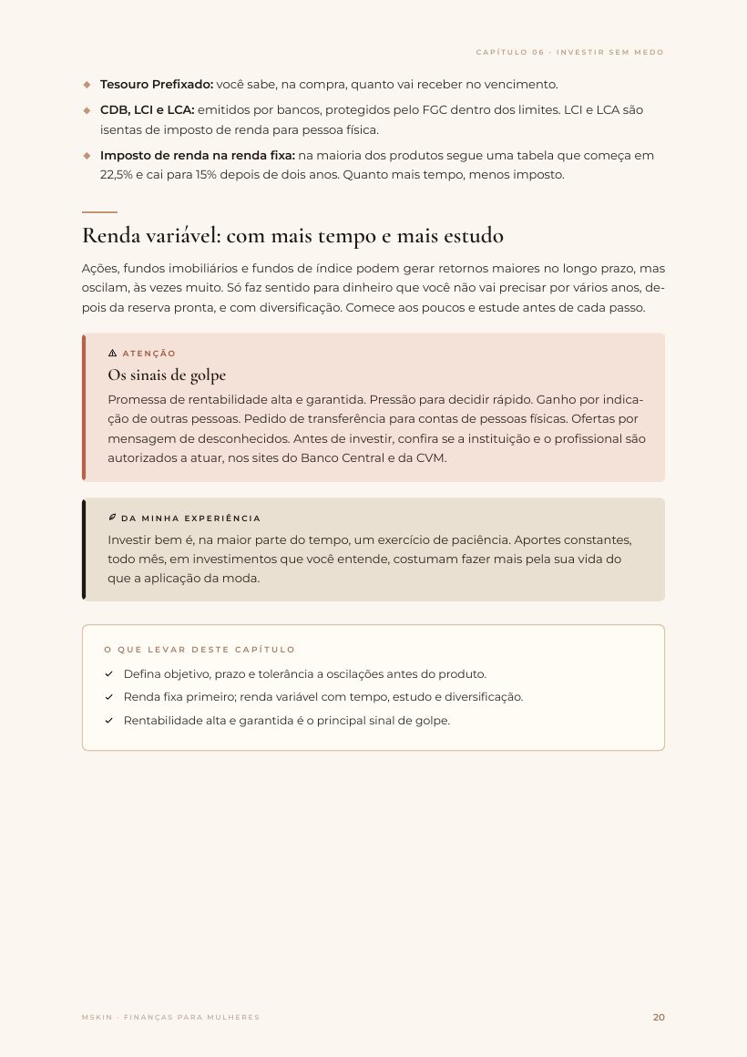 Página do e-book: Investir sem medo
