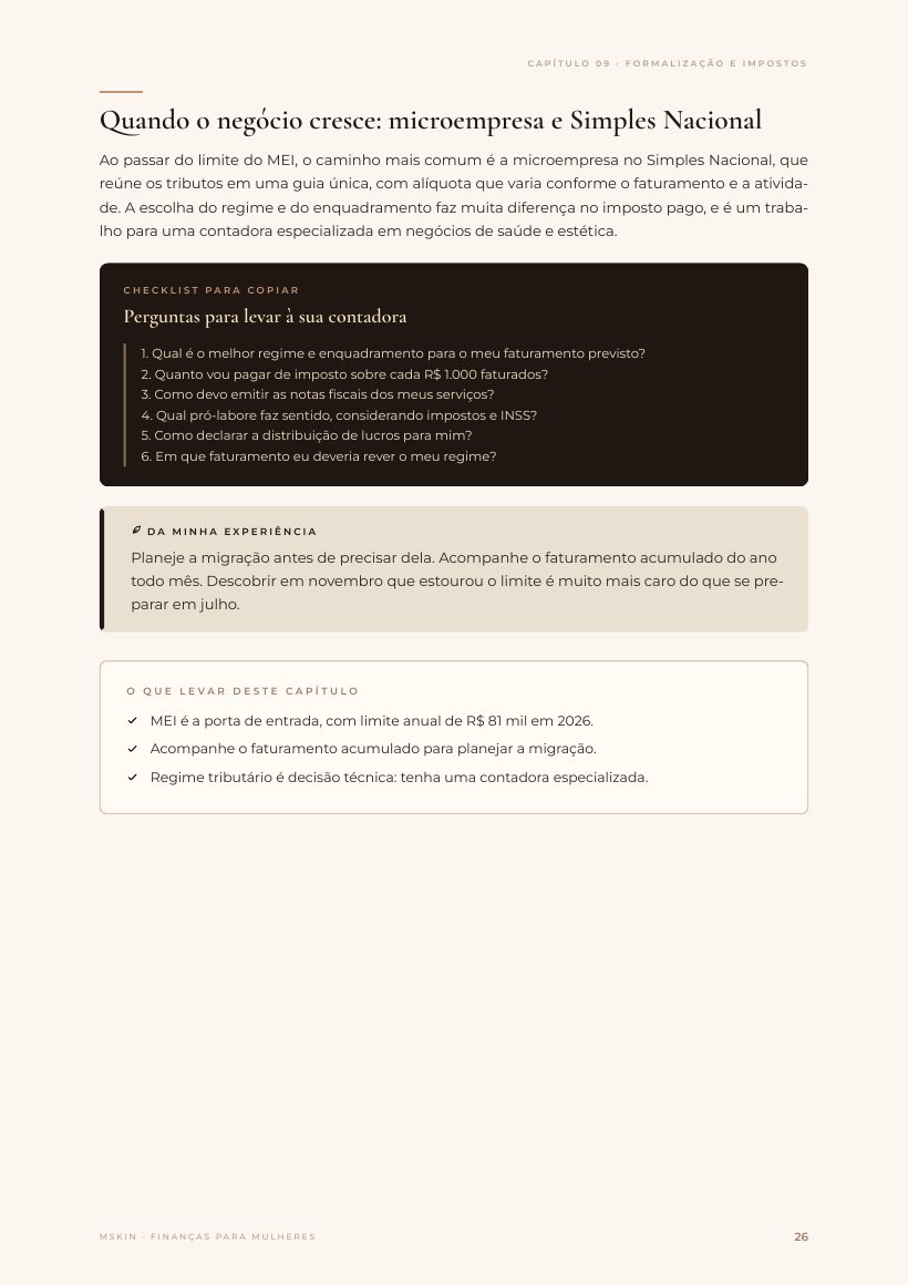 Página do e-book: MEI, microempresa e Simples Nacional
