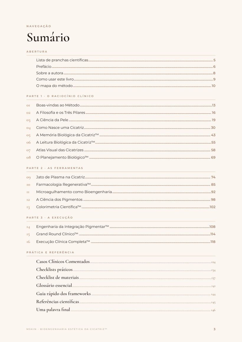 Página do e-book: 16 capítulos em 3 partes