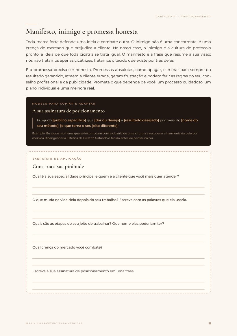 Página do e-book: Manifesto, inimigo e promessa honesta