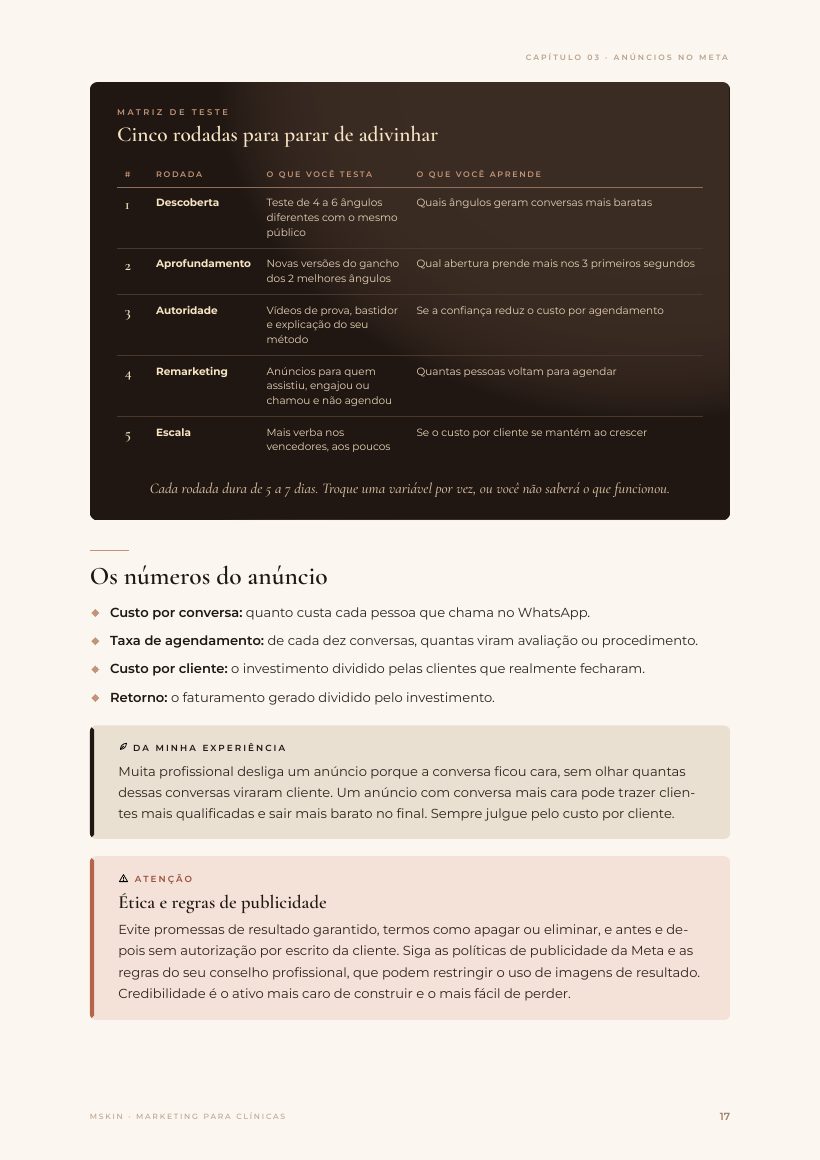 Página do e-book: Matriz de teste em cinco rodadas